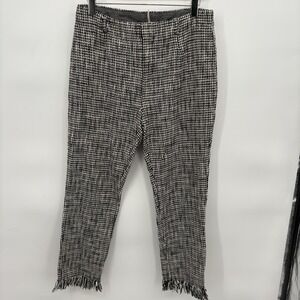 FREE PEOPLE Black & White Houndstooth Fringe Hem Skinny Leg Ankle Pants Womens 8